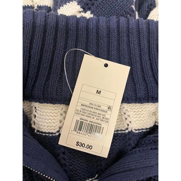 Brand New A New Day Women's Size Medium Navy Blue Cream Pullover Sweater 1/4 Zip - Picture 12 of 13